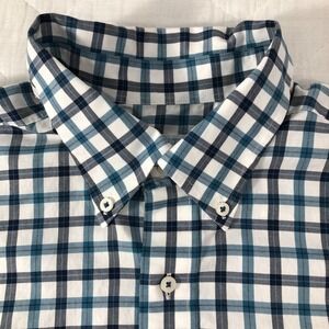 Southern Tide Shirt Men's Large White Blue Black Checkered Classic Fit Buttoned